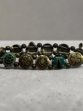 Green Enamel Charm Link Bracelet